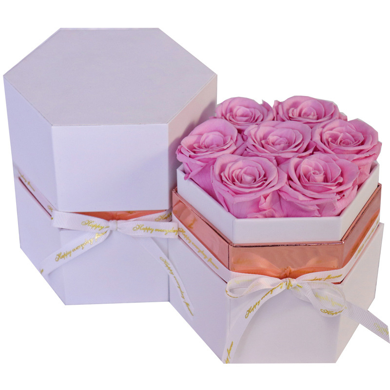 Custom Cardboard Hexagon Christmas Flower Arrangement Packaging Box Florist Rose Diamond Hug Bucket Decorative Gift Box