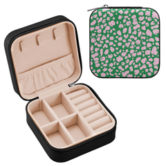 Custom Logo Square Pink Green Leopard Print Jewellery Packaging Organizer Zipper Case Mirror Velvet Jewelry Box