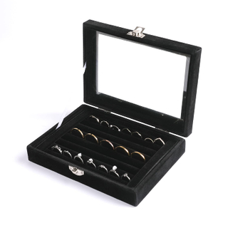 Custom Velvet Jewelry Display Box Jewelry Organizer Display Storage Glass Cover Holder Rack for Ring Earring