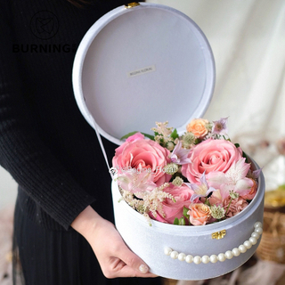 Wholesale Rolled Edge Round Flowers Hug Bucket Gift Box Eternal Flower Packaging Box Valentine's Day Gift Packaging Paper Boxes