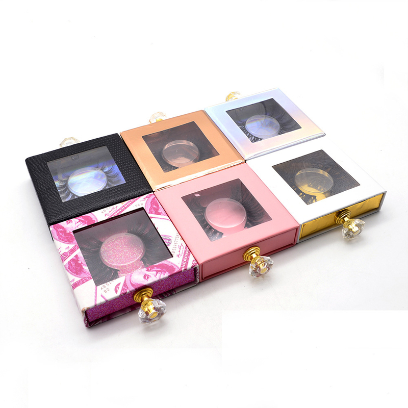 Custom Own Logo Personalized 3d Lash Packaging Empty Plastic Vendor Customize False Eyelashes Box with Diamond Handle