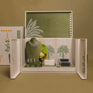 Palms Design Large Jewelry Box Personalized Velvet Necklace Display Stand Green Embroidered Watch Ring Necklace Gift Box Package