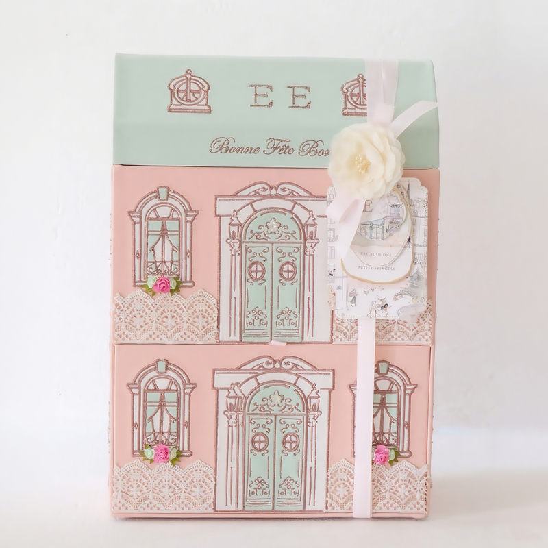 Pink Double Paper Slide Drawer Storage Box Flip Watch Jewelry Packaging House Shaped Gift Box with Flower Ribbon Decorative