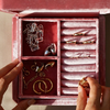 Golden Pattern Jewelry Box Travel Custom Logo Embroidery Velvet Necklace Earring Packaging Box 