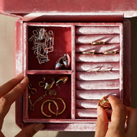Golden Pattern Jewelry Box Travel Custom Logo Embroidery Velvet Necklace Earring Packaging Box 