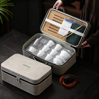 Portable Tea Set Bag Grey Leather Case Teacup Box China Manufacturer