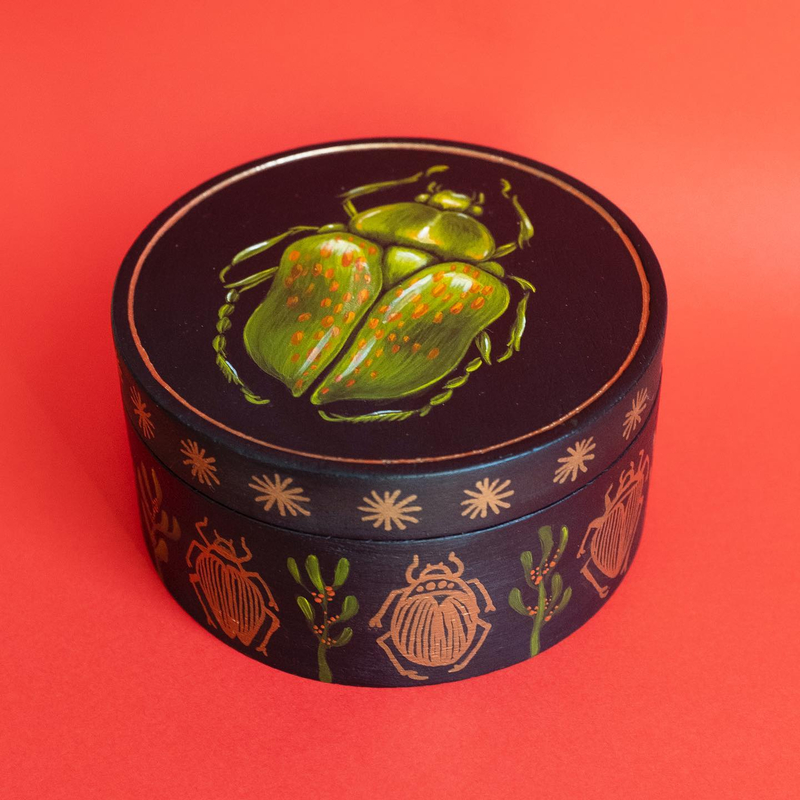 Vintage Wooden Ring Jewelry Box Earrings Organizer with Velvet Insert Ink Painting Personalized Earring Jewelry Boxes Packaging
