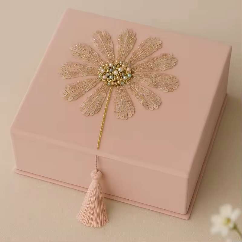 Flowers Sequin Embroidery Jewelry Box Custom Logo Velvet Ring Earring Boxes Organizer Personalized Travel Jewelry Bracelet Box