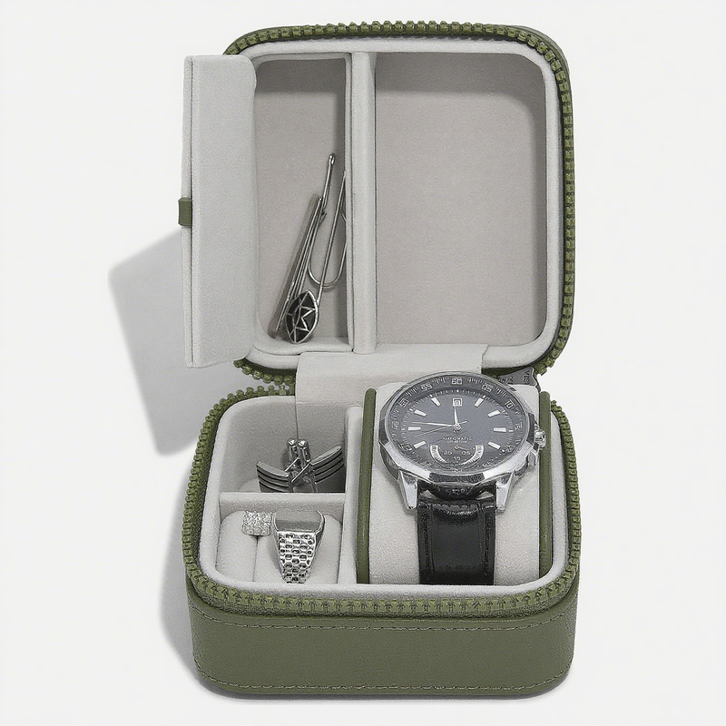 Custom Orange Pu Leather Jewelry Gift Box Organizer Small Portable Travel Zipper Watch And Jewelry Packaging Case Box with Logo