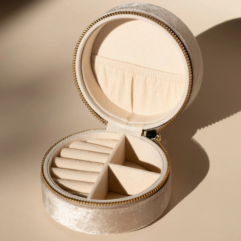 Soft Velvet Eco Friendly Jewelry Box Fabric Necklace Bracelet Set Box Storage Round Jewelry Case Gold Zipper Ring Display Box