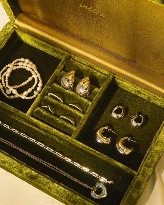 Custom Large Dark Green Velvet Travel Jewellery Sets Box Packaging Necklace Bracelet Earring Ring Jewelry Storage Boxes