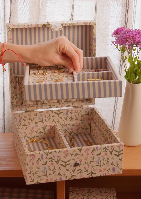 Fabric Flowers Jewelry Ring Earrings Necklace Box Packaging 