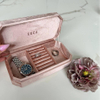 pink octagon velvet travel jewelry storage set box