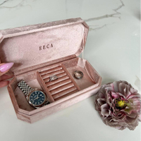 pink octagon velvet travel jewelry storage set box