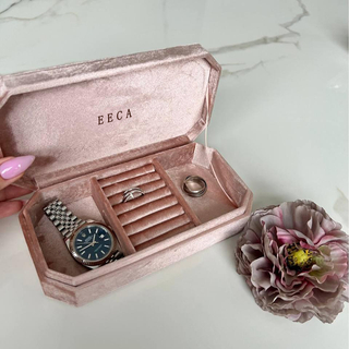 pink octagon velvet travel jewelry storage set box