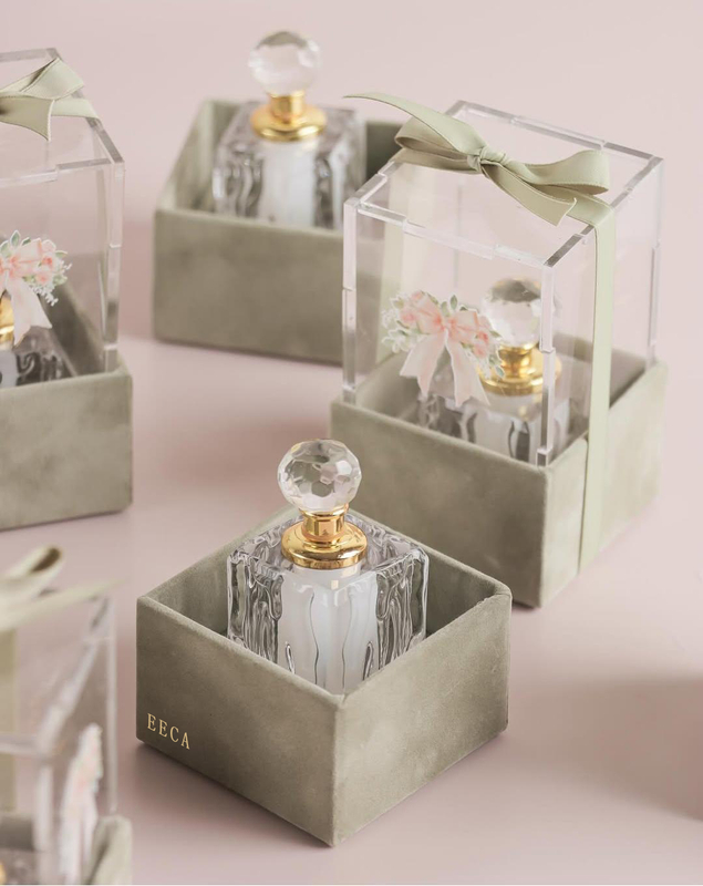 Velvet Bow Ribbon Perfume Gift Box with Acrylic Lid