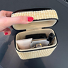 Portable Woven Straw Leather Tote Jewelry Cosmetic Bag