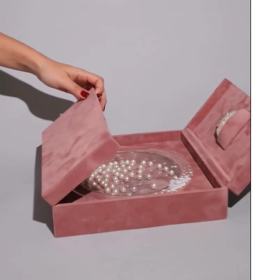 Pink Necklace Storage Box with Logo Wedding Gift Box Pearl Jewelry Double Open Custom Velvet Bracelet Jewelry Box Packaging