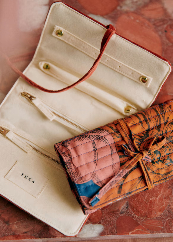 Luxury Plant Print Jewelry Pouch Bags Cotton Packaging Necklace Earring Ring Bags Quilted Makeup Brush Storage Roll Bag