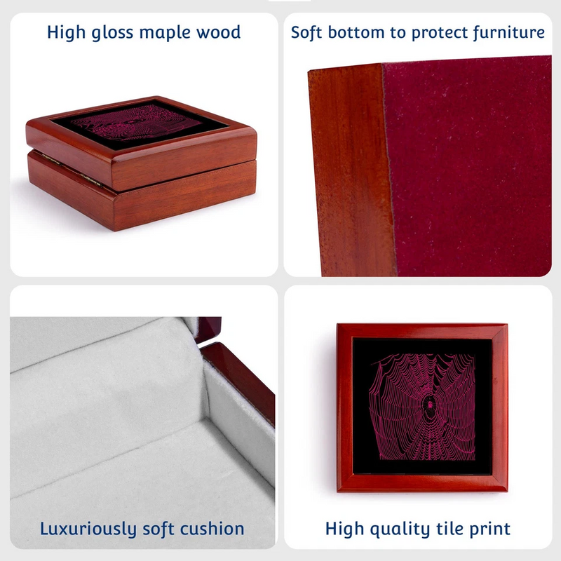 Halloween Spider Graffiti Bracelet Jewelry Box Custom Velvet Lining Wooden Big Engraving Ring Pendant Jewelry Box Organizer