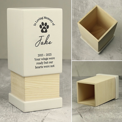 Personalized Animal Urns Packaging Box Pet Memorial Mini Wooden Urns Pet Cremation Keepsake Boxes White Pet Urns for Ashes