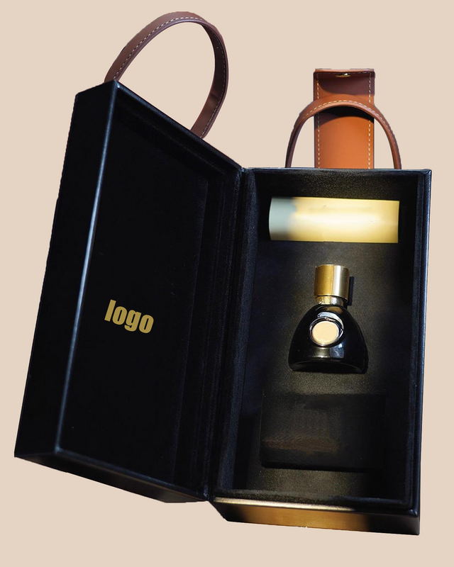 Custom Logo Black Leather Perfume Box 30ml 50ml 100ml Package Luxury Perfume Bottle Gift Box Packaging with Handles