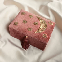Handmade Magnetic Flip Embroidery Jewelry Box Earring Ring Jewelry Box Velvet Star And Moon Gold Beaded Jewelry Box with Tassel