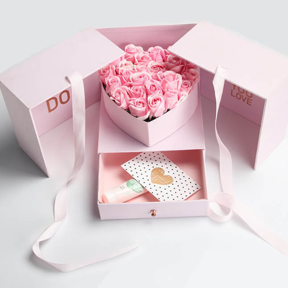Custom Gold Logo Flower Gift Box with Drawer Flower Packaging Box for Valentine's Day Mother's Day Flower Arrangements