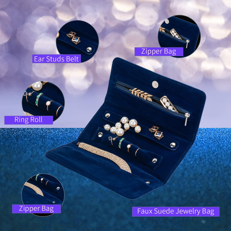Portable Foldable Jewelry Roll Travel Jewelry Storage Organizer Bag for Women GirlsRings Earrings Necklace Bracelet