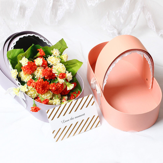 Creative Personalized Paper Cardboard Cradle Shape Rose Flower Bouquet Gift Packaging Box with Handle Wholesale