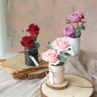 Custom Logo Christmas Small Paper Cardboard Round Single Rose Flower Gift Packaging Box with Clear Bag