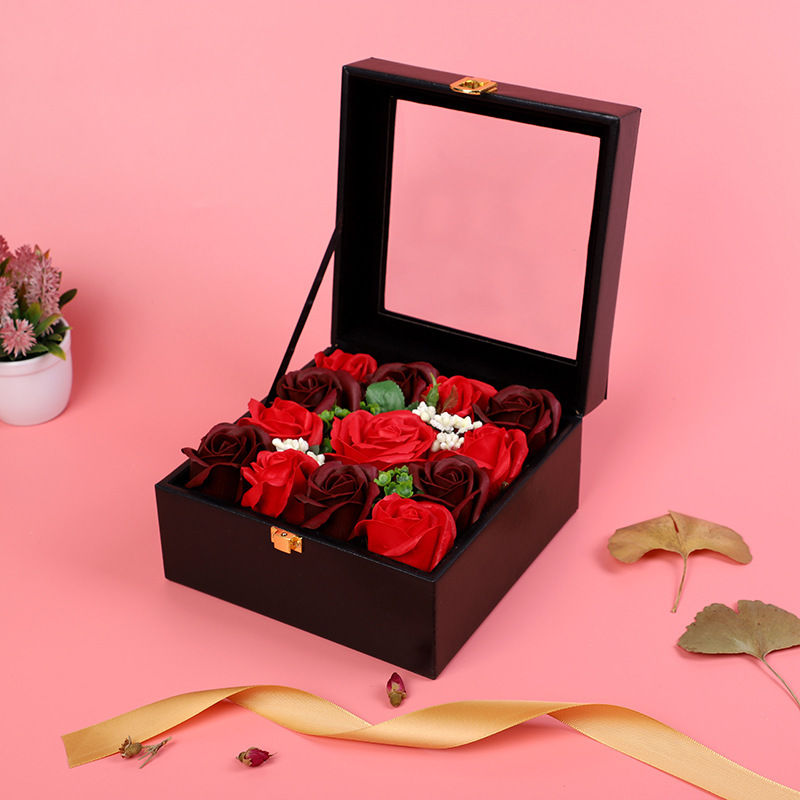 Creative Transparent Window Flip Valentine's Day Square Immortal Rose Flower Packaging Gift Box