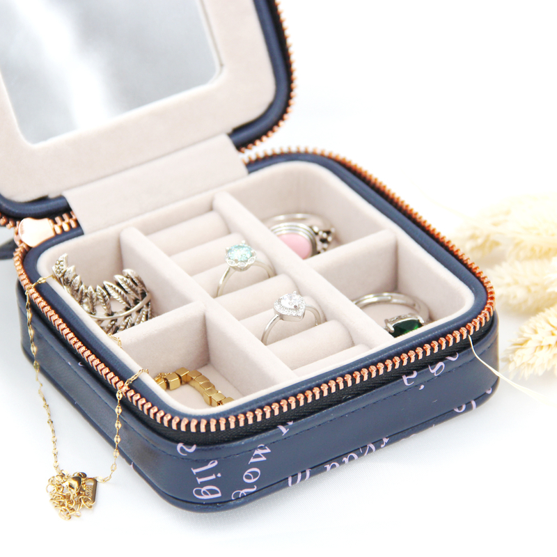 Popular Small Pu Leather Jewelry Safe Storage Box Luxury Portable Mirror Velvet Insert Travel Jewelry Organizer Case Box