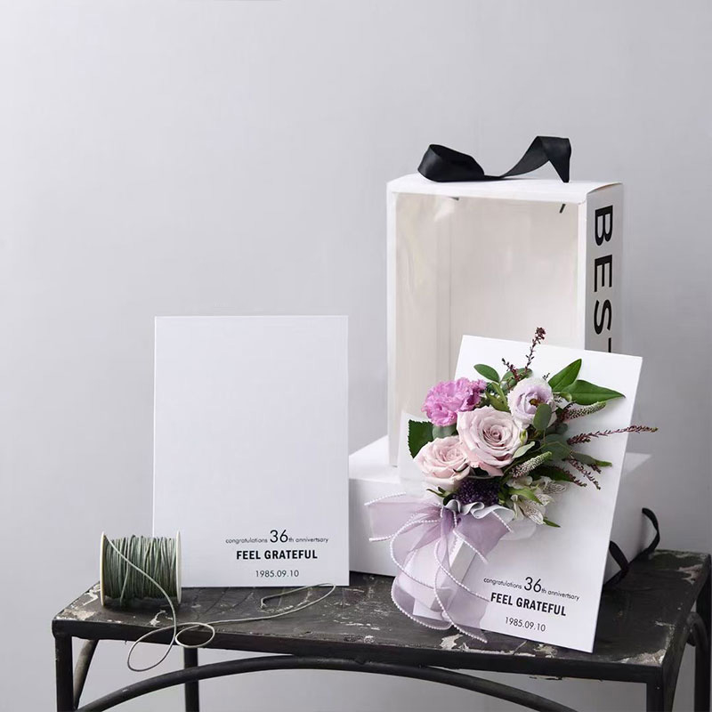 Luxury custom paper flower carrier bag clear plastic acrylic window gift packaging box with handle and logo