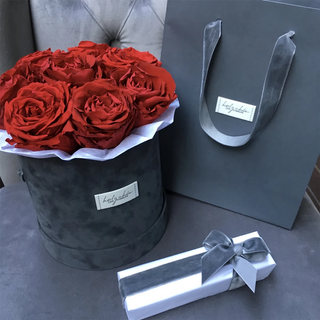 Custom Gold Logo Preserved Rose Flower Gift Boxes Suede Velvet Soap Rose Flower Round Packaging Box for Decoration And Gift
