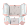 New Style Double Open Pink PU Leather Ring Earring Necklace Jewelry Gift Packaging Box with Magnetic Closure