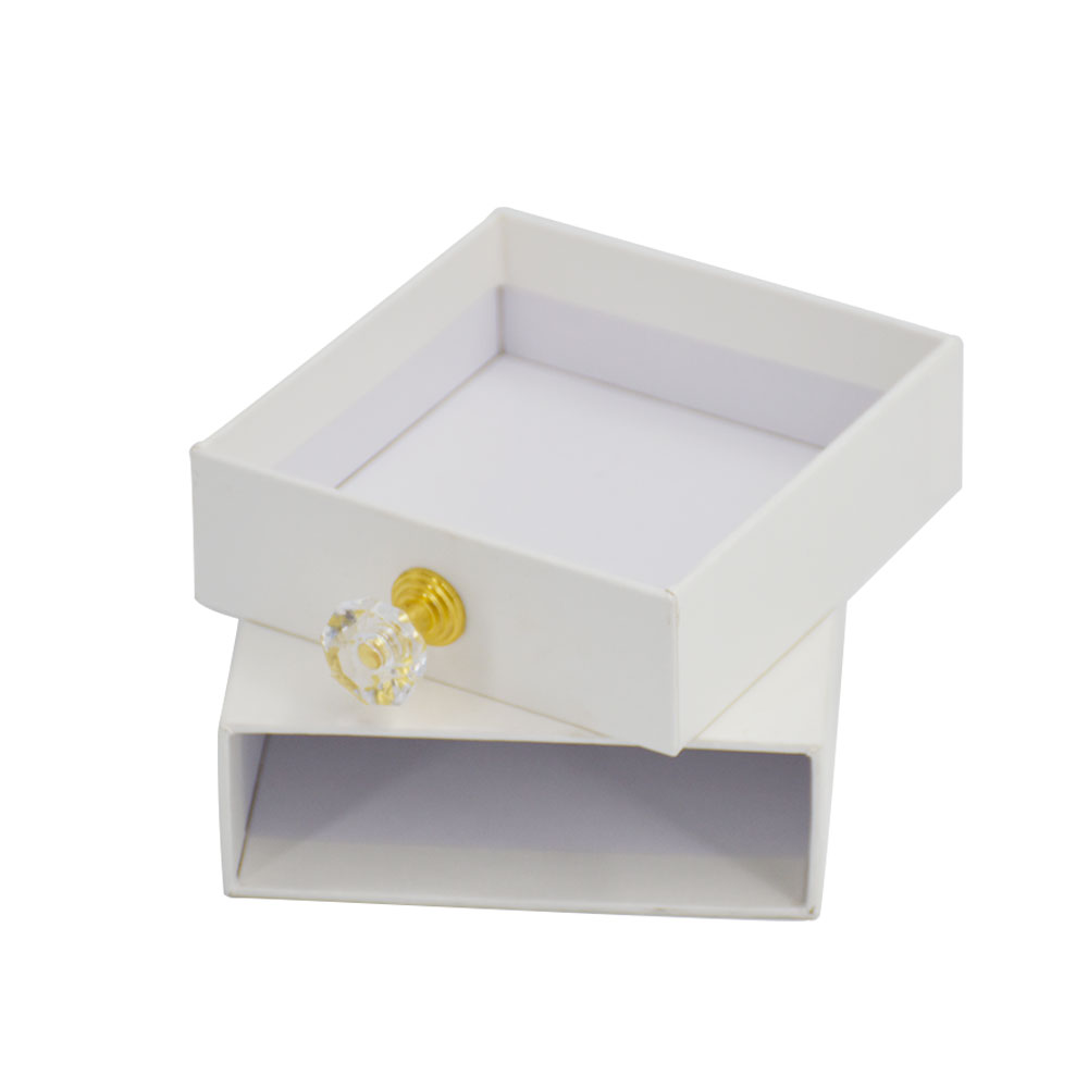Custom Small Paper Cardboard Sliding Drawer Style Ring Necklace Earring Bracelet Jewelry Gift Packaging Box with Diamond Handle