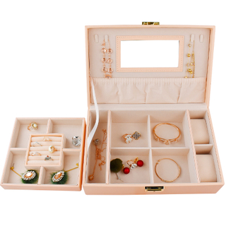 Large 2 Layer Soft Lining PU Leather Rings Earrings Necklace Bracelets Travel Jewelry Organizer Case Storage Box with Lock