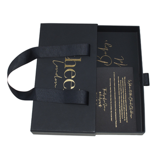 Luxury Black Recycled Kraft Paper Necklace Bracelet Rings Drawer Paper Jewelry Box Gift Box with Drawer Packaging with Ribbon