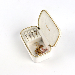 New Arrival Small Portable Velvet Zipper Ring Earring Necklace Jewelry Case Organizer Display Travel Jewelry Storage Box