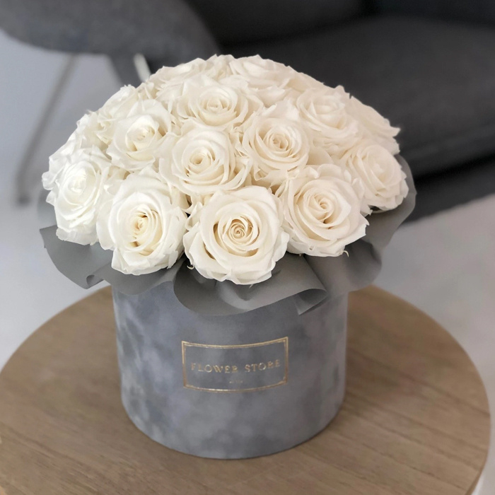 Reasonable Price Custom Round Luxury Preserved Roses Flower Gift Packaging Box Velvet Flower Bouquet Box