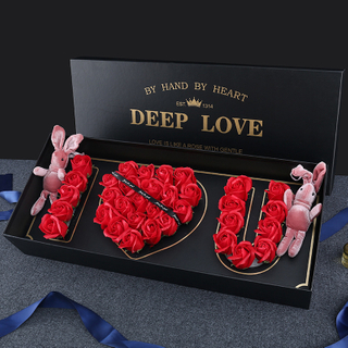 High-end Valentine's Day Rectangular Paper I Love You Soap Rose Flower Bouquet Gift Packaging Box Set Wholesale