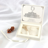 Luxury Magnetic Closure Velvet Wedding Invitation Card Packaging Box Acrylic Wedding Invitation Card with Box Satin Silk Ribbon