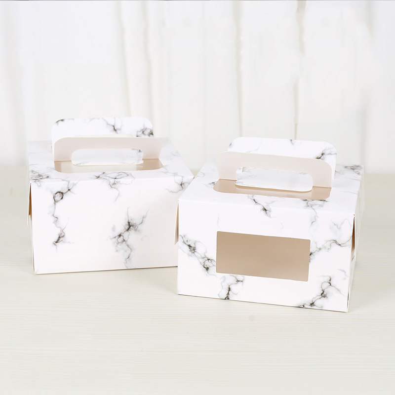 Custom Marble Pattern Portable Cake Box Thicken And Height Double Layer Melaleuca Mousse Cake Gift Packaging Box