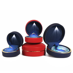 Custom Wholesale PU Leather Round LED Light Jewelry Ornaments Gift Packaging Ring Pendant Box with Logo
