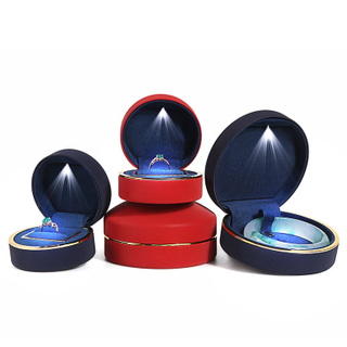 Custom Wholesale PU Leather Round LED Light Jewelry Ornaments Gift Packaging Ring Pendant Box with Logo