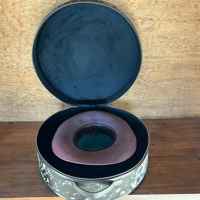 Vintage Cowgirl Hat Box Custom Large Round Zipper Hat Boxes with Logo Packaging Travel Case Leather Hat Storage Box with Handles