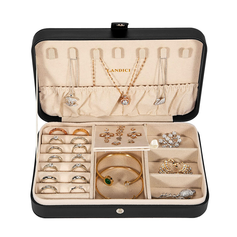 Amazon Hot Selling Jewelry Box Portable Pu Simple Earrings Zipper Ring Earrings Mirror Jewelry Storage Box