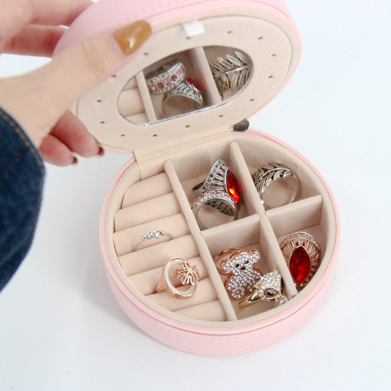 Wholesale Portable Earrings Rings Necklaces Case Display Holder Zipper Leather Travel Jewelry Storage Box Jewelry Organizer Box