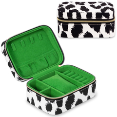 New Arrival PU Leather Small Square Leopard Print Travel Jewelry Case Portable Jewelry Organizer Box with Zipper